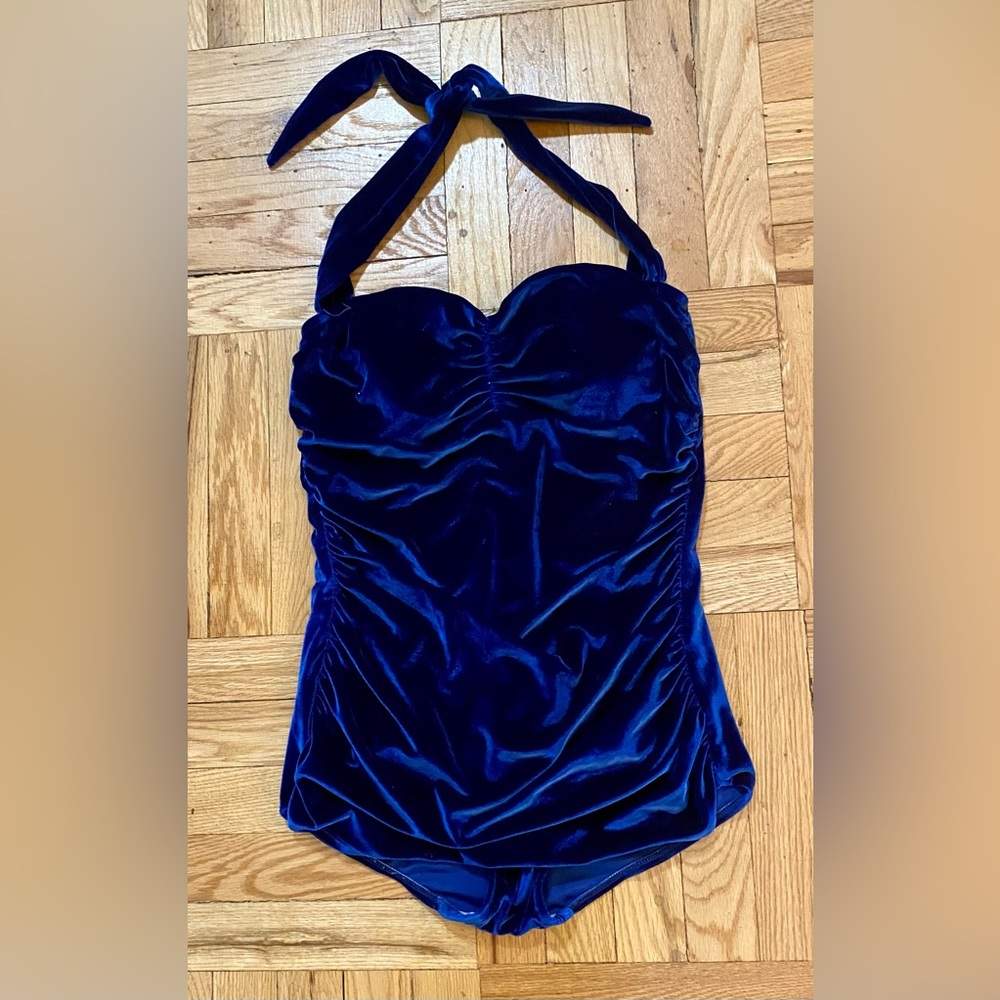 Girlhowdy blue velvet bathing suit size 14.